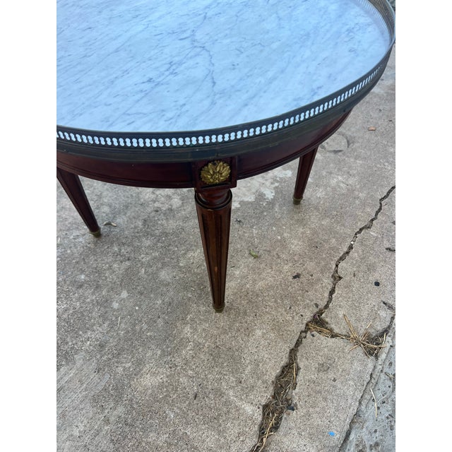 Wood French 19th Century Louis XVI Mahogany Oval Bouillotte Marble Top Side Table For Sale - Image 7 of 8