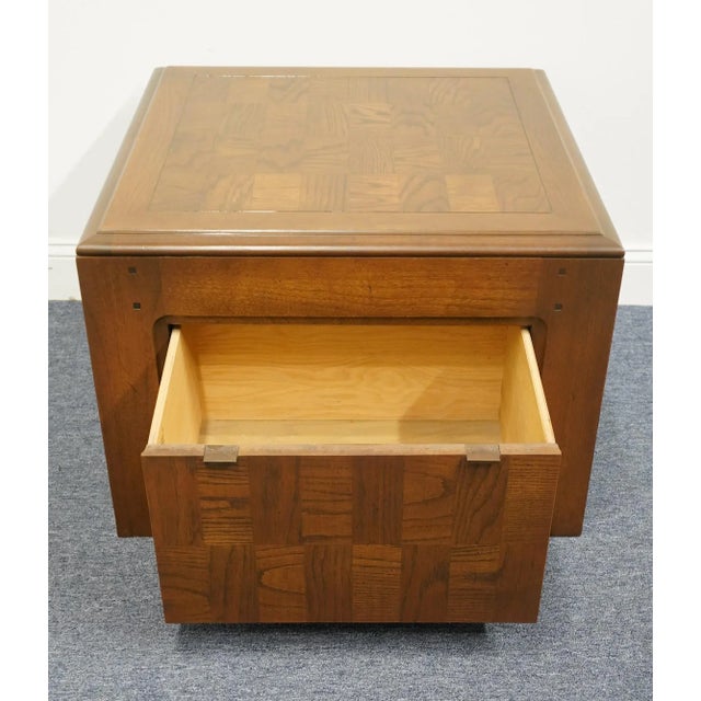 Late 20th Century Lane Furniture Oak Rustic Americana 28" Square Accent End Table W. Parquetry Top 1396-32 For Sale - Image 5 of 13