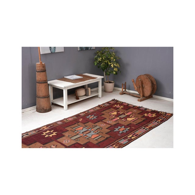 Decorative Vintage Turkish Kars Kilim Rug - 4`6″ X 15`7″ For Sale In Los Angeles - Image 6 of 6