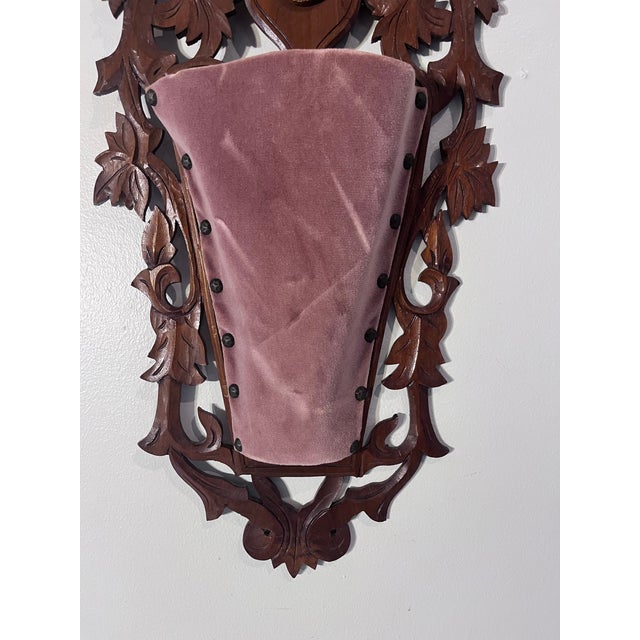 Wood Antique Black Forest Carved Walnut Wall Pocket With Female Portrait For Sale - Image 7 of 9