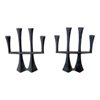 Vintage 1960s Cast Iron "Candelabrum" Attributed to Dansk by Jens Quistgaard- Set of 2 For Sale