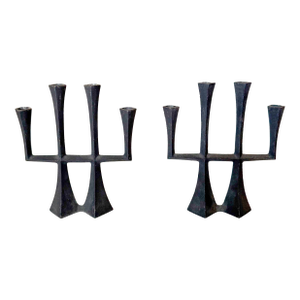 Vintage 1960s Cast Iron "Candelabrum" Attributed to Dansk by Jens Quistgaard- Set of 2