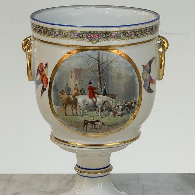 Pair Antique Belgian Pêtre À Baudour Neoclassical Porcelain Hunt Scene Urns For Sale - Image 10 of 18