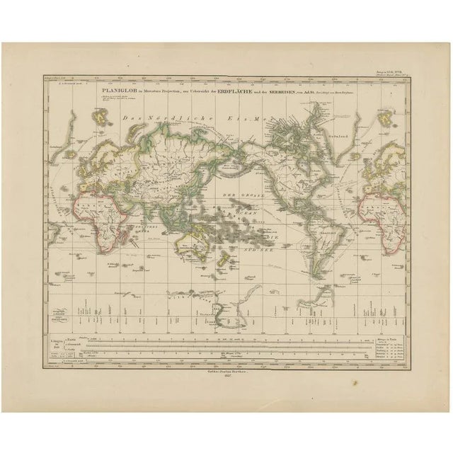 Antique World Map Mercator Projection with Global Sea Routes by Adolf Stieler, 1857 For Sale - Image 10 of 10