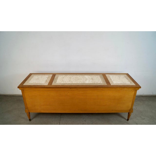 1960’s Hollywood Regency Burl Wood & Travertine Credenza / Low Console Table For Sale In Los Angeles - Image 6 of 12