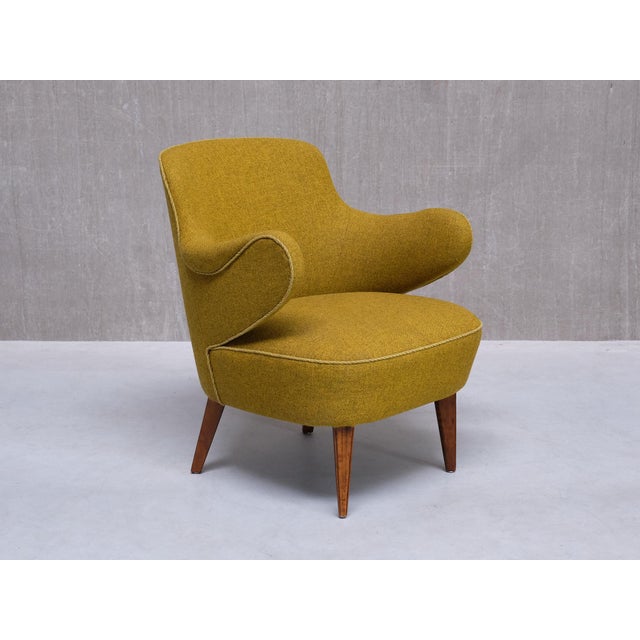 Armchairs in Birch and Chartreuse Wool, 1940s, Set of 3 For Sale - Image 6 of 17