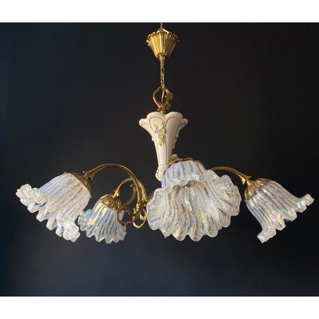 Metal Vintage Ceramic and Glass Chandelier, 1960s For Sale - Image 7 of 18