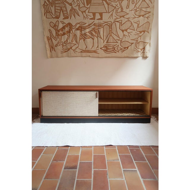 Low Teak Sideboard with Sliding Canvas Doors, 1960s For Sale - Image 3 of 18