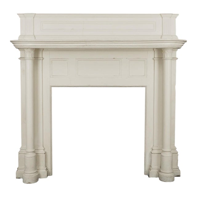Colonial Revival Wooden Mantel With Fluted Pilasters For Sale