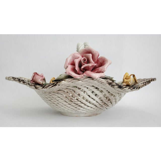 Mid 20th Century Bowl Centerpiece Spaghetti Porcelain & Roses Italy 1960s For Sale - Image 5 of 13