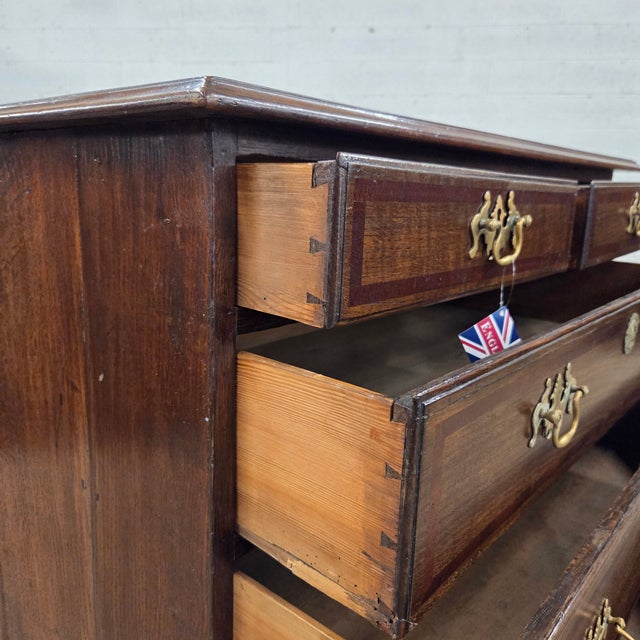 Late 19th Century Georgian Cherry & Oak Banded 5 Drawer Chest With Brass Handles & Escutheons For Sale - Image 11 of 17