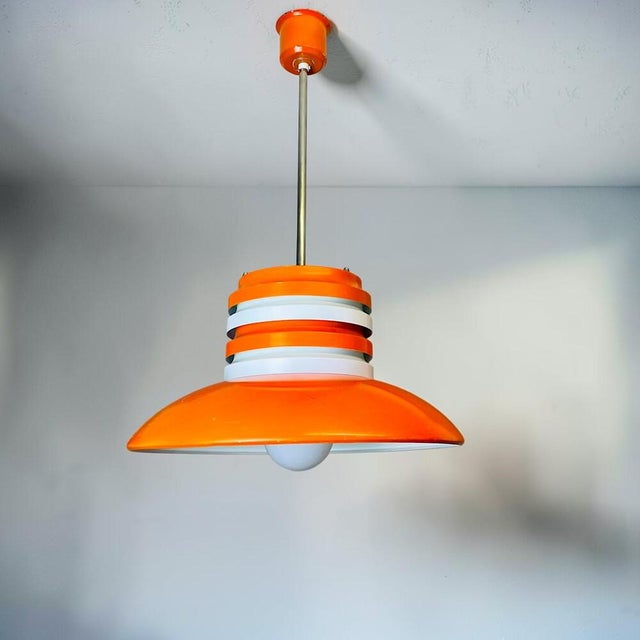 Space Age Scandinavian Modern Orange Metal Light Fixture, 1970s For Sale - Image 4 of 15