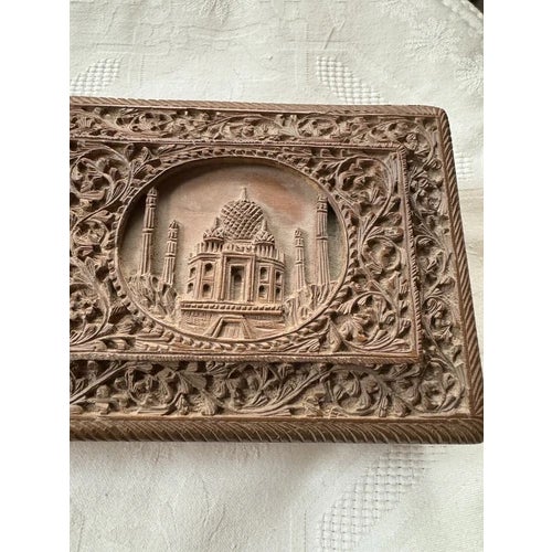 Antique Early 20th Century India Sandalwood Taj Mahal Carved Box With Lock For Sale - Image 9 of 10