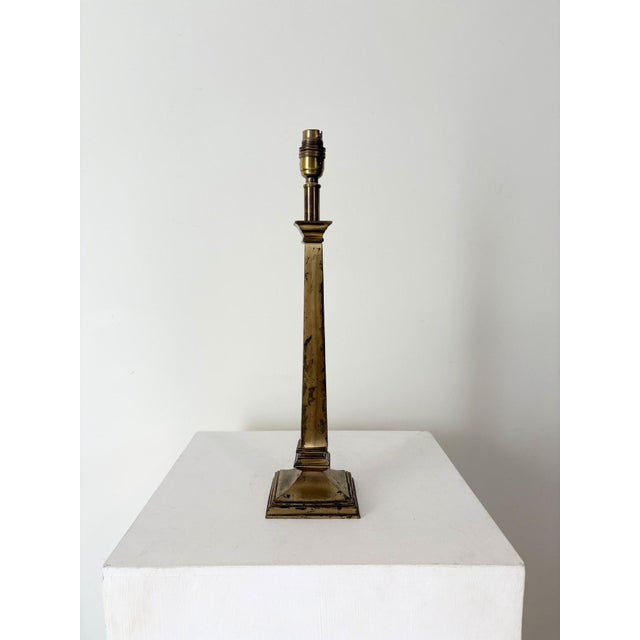 Metal Patinated Brass Column Lamp, Britain, 1940s For Sale - Image 7 of 8