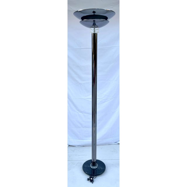 Mid 19th Century Postmodern Torchiere Chrome, Lucite and Marble Floor Lamp For Sale - Image 11 of 13