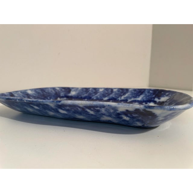 Antique Blue & White Spongeware Platter - 8 X 11.5 For Sale - Image 9 of 9