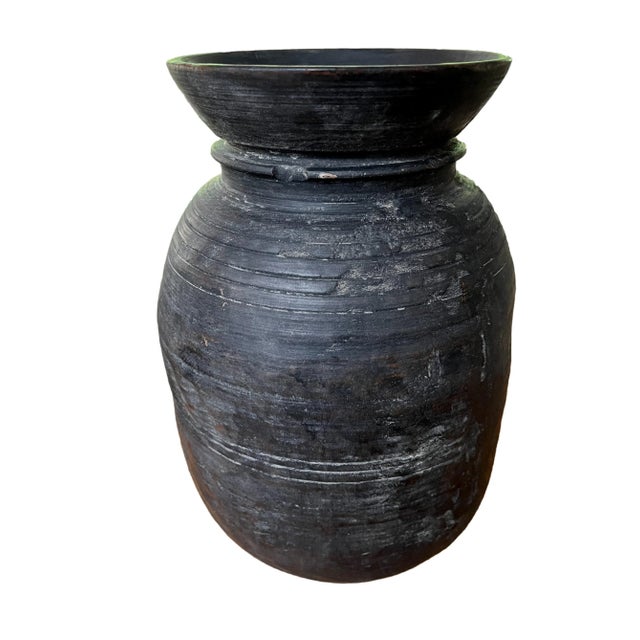 1960s 1960s Rustic Black Hand Turned Wood Honey Pot/Vase For Sale - Image 5 of 13