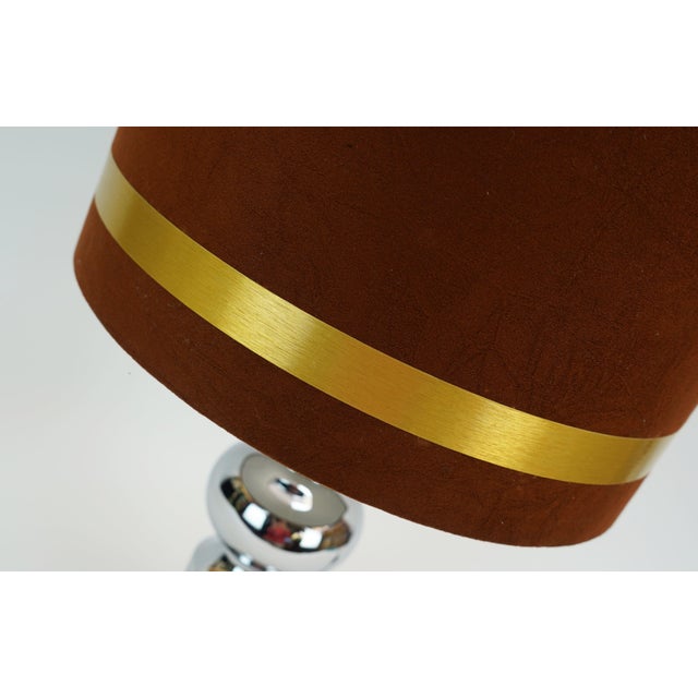 Metal Large Table Lamp in Chrome Base and Brown Velvet Lampshade from Aro-Leuchten, 1970s For Sale - Image 7 of 12
