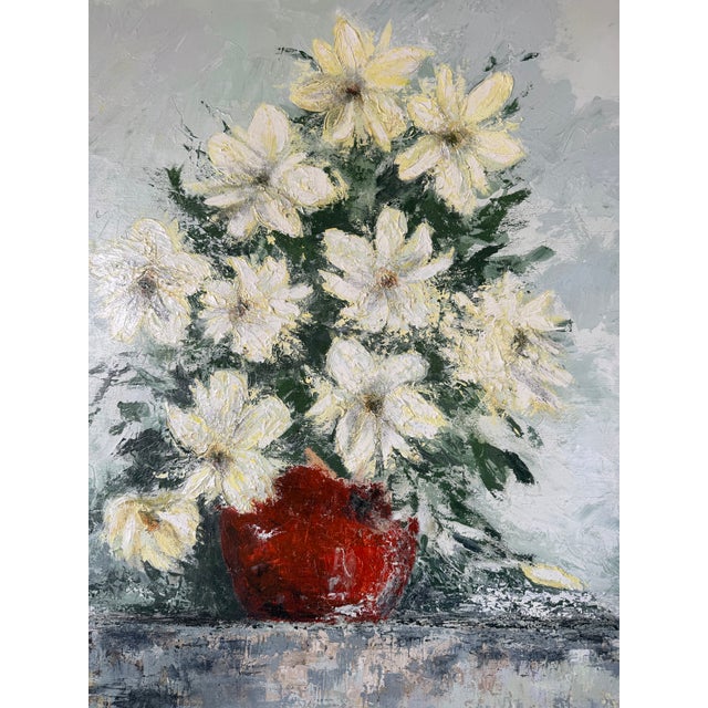 1969 Vintage Impressionist Floral Still Life Oil on Canvas Painting, Signed For Sale - Image 9 of 12