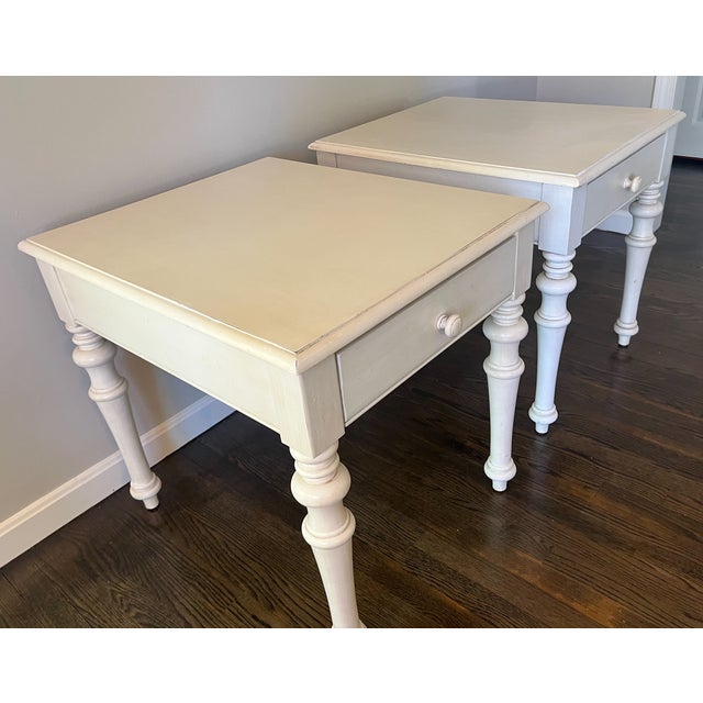 Farmhouse Pair White Nightstands End Tables Farmhouse Style For Sale - Image 3 of 6