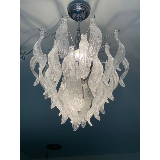 White Contemporary Leafes Murano Glass Chandelier in Vintage Style For Sale - Image 8 of 13