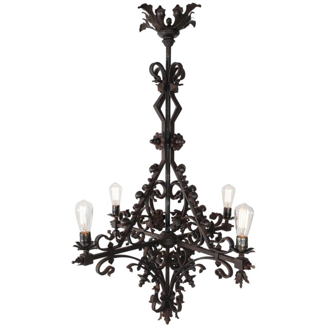 Early 20th Century Wrought Iron Church Chandelier, 1890s For Sale