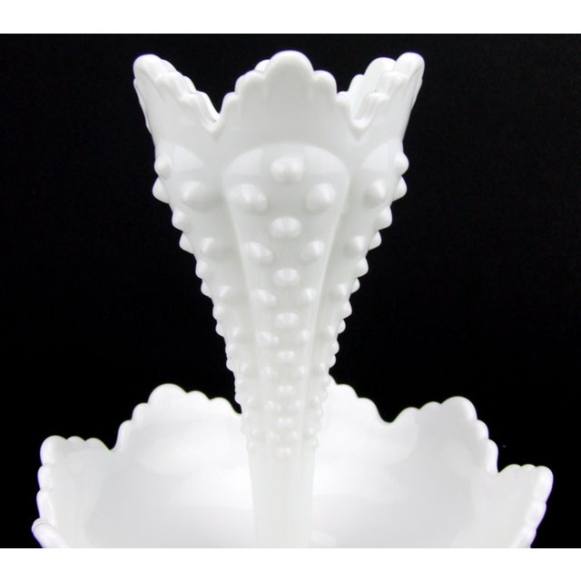 Nora Fenton Vintage Mid-Century Modern Fenton Hobnail Milk Glass Epergne With Single Horn For Sale - Image 4 of 5