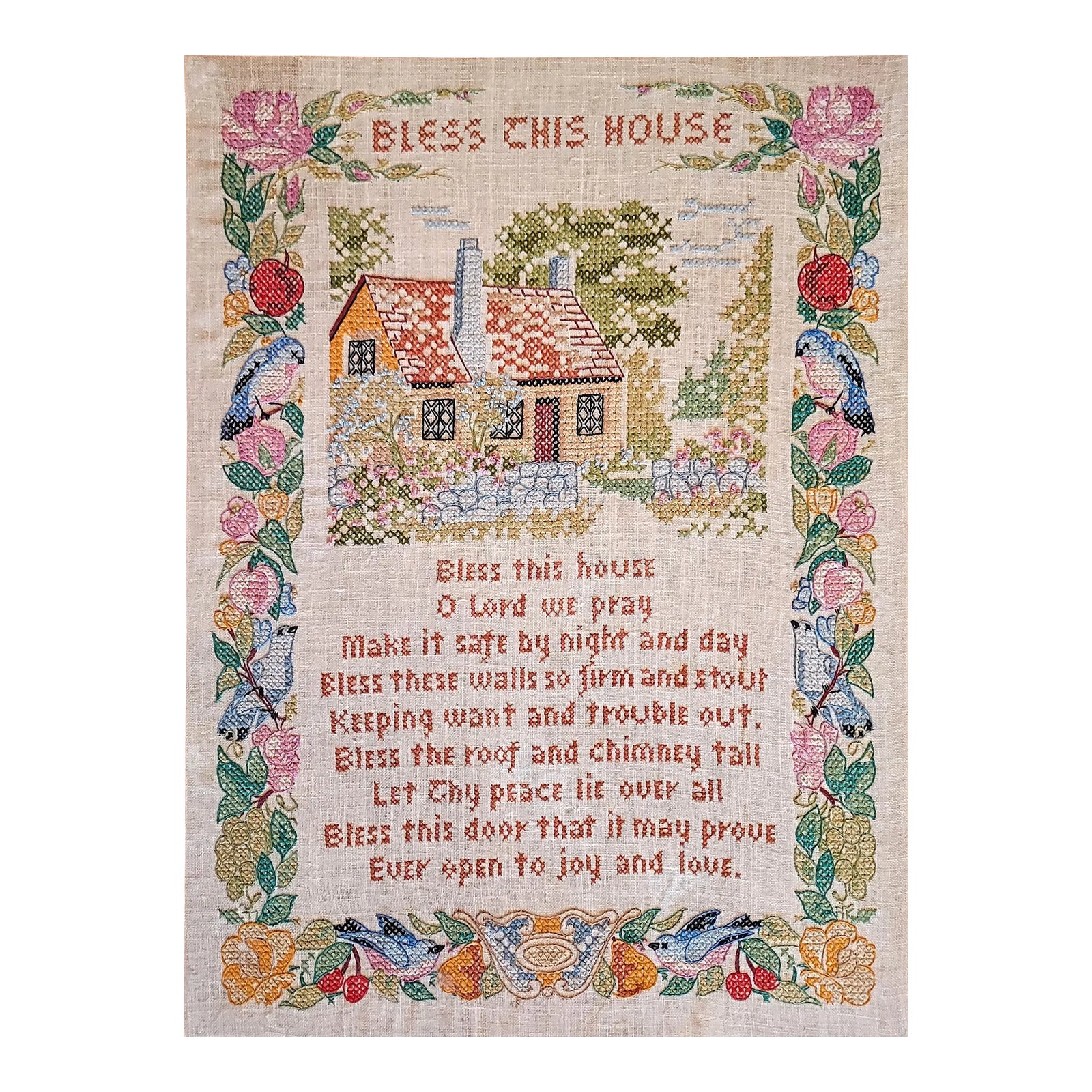 Vintage Cross Stitch House Blessing | Chairish