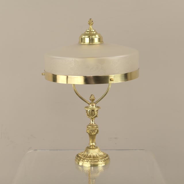 Art Nouveau French Brass Ladies Table Lamp with Etched Glass Shade, 1910s For Sale - Image 10 of 10