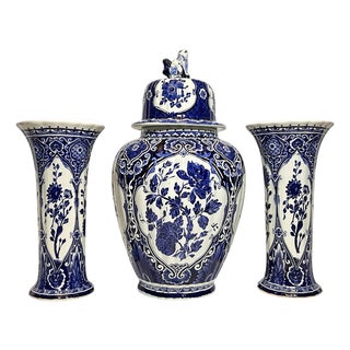 Large Royal Sphinx Blue Garniture Set by Boch Delft, 20th Century, Set of 3 For Sale