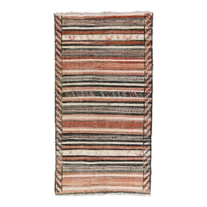 Vintage Kilim Handmade Flatweave Striped Orange and Black Wool Runner
