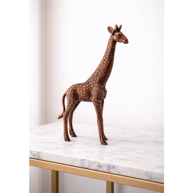 Modern Antique Copper Finish Metal Giraffe Sculpture For Sale - Image 3 of 10