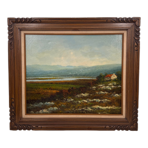 Vintage Signed Landscape Oil Painting by Chris Tyrrell in Carved Wood Frame