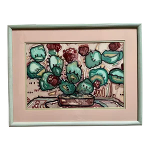 1990's Original 'Mojave Cactus' Watercolor Painting by California Artist Nancy Lynn
