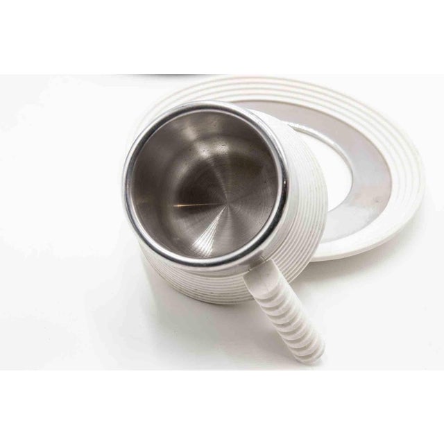 Stainless Steel Espresso Cups Set with Plates by Carlo Giannini, 1970s, Set of 4 For Sale - Image 6 of 8