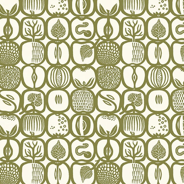SAMPLE - Boråstapeter Fruktlåda Wallpaper In Olive For Sale