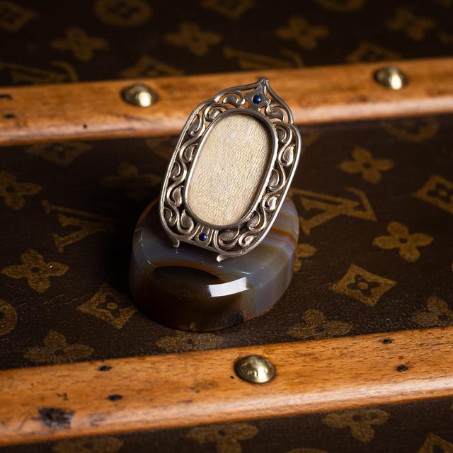 Antique French Gilt Silver Photograph Frame on Agate Base, 1890s For Sale - Image 3 of 15