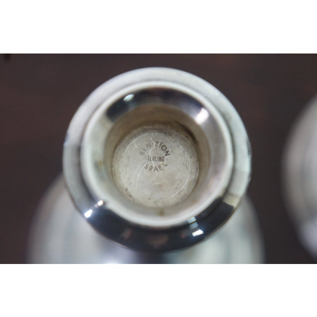 Late 20th Century Israeli Judaica Ben Zion Sterling Silver Shabbat Candle Holders - Set of 2 For Sale - Image 9 of 11