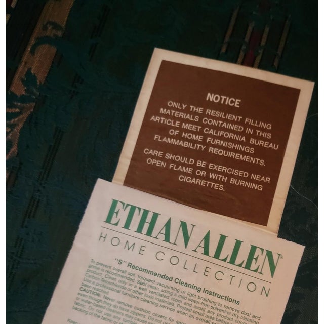 Wood Vintage 1990s Ethan Allen Queen Anne Sussex Wingback Chair – Emerald Green Damask For Sale - Image 7 of 7
