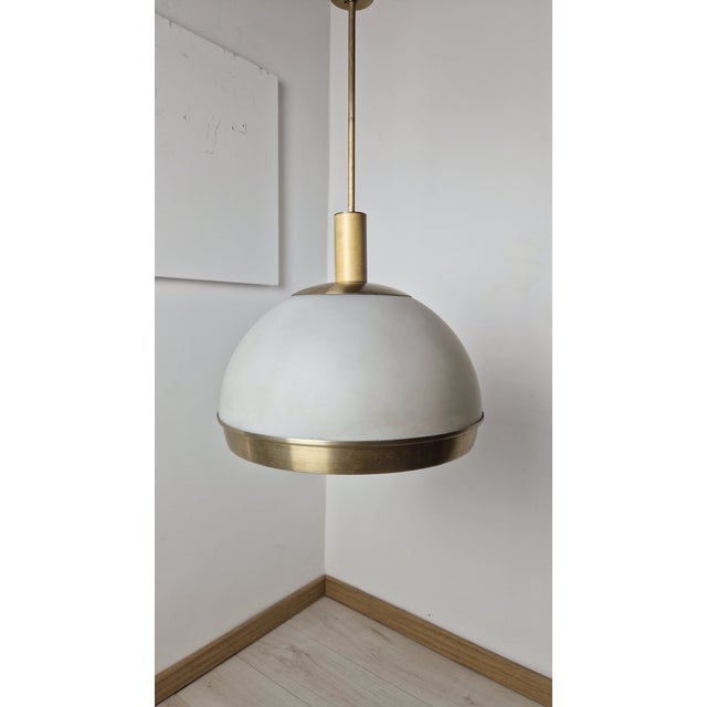 Brass-Plated Aluminum Chandelier with Diamond-Shaped Glass Lampshade by Pia Guidetti Crippa for Lumi, 1970s For Sale - Image 6 of 13