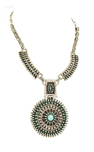 Turquoise Sterling Silver Large Medallion Fancy Collar Necklace