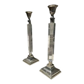 ( Set of 2 ) Antique Acrylic & Metal Candlesticks For Sale
