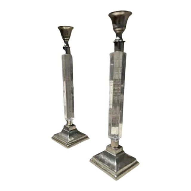 ( Set of 2 ) Antique Acrylic & Metal Candlesticks For Sale
