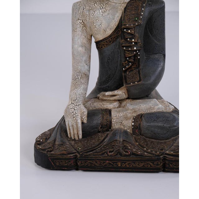 Buddha Figure in Carved Wood, Thailand, 1920 For Sale - Image 9 of 10