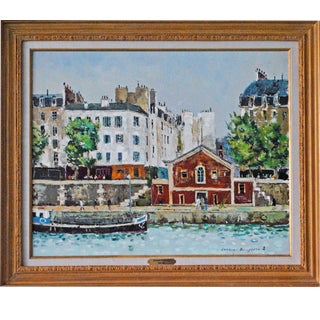 1980s "Paris-Quai De Paris" French Oil Painting by Jacques Bouyssou, Framed For Sale