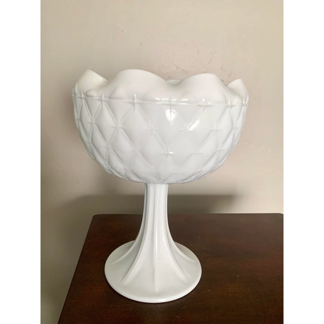 Hollywood Regency Vintage Milk Glass Footed Bowl For Sale - Image 3 of 6