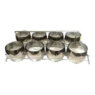 1950s Vintage Mid-Century Modern Silver Fade Dorothy Thorpe Roly Poly Glasses in Carrier - Set of 8 For Sale