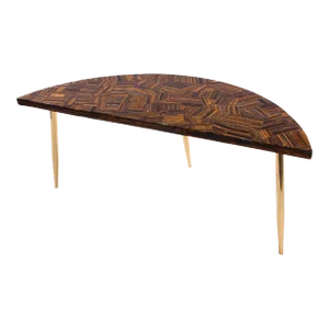 Golden Tiger Eye Semiprecious Stone Luxe Hemisphere Coffee Table With Brass Finish Legs