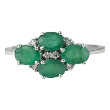 1.9ct Emerald and Diamond Cluster Ring for Women in 925 Silver, Size 8.5 For Sale