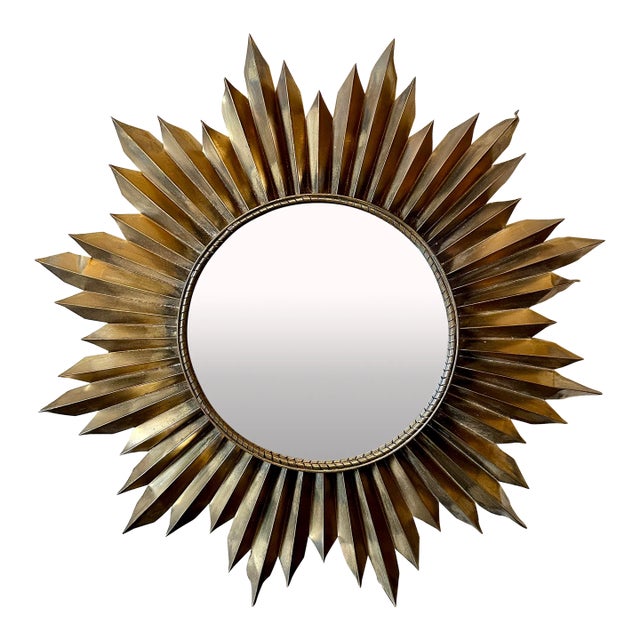 Vintage Brass Sunburst Mirror For Sale